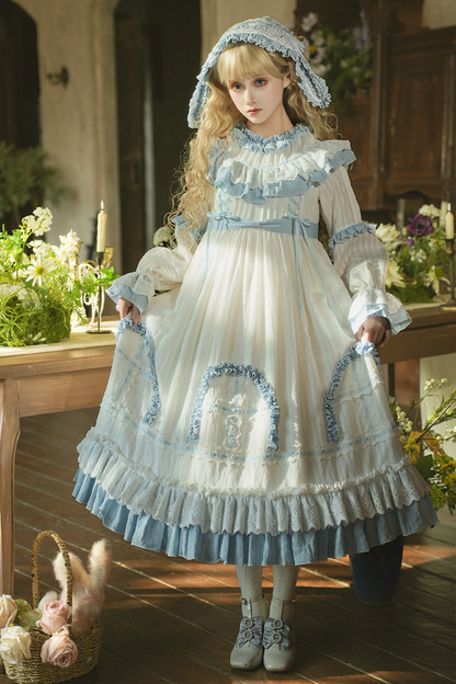 ラビットツインブルーロリータドレス+ラビットヘアバンド