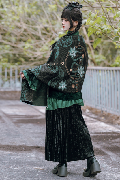 Dark China Flared Sleeve Top