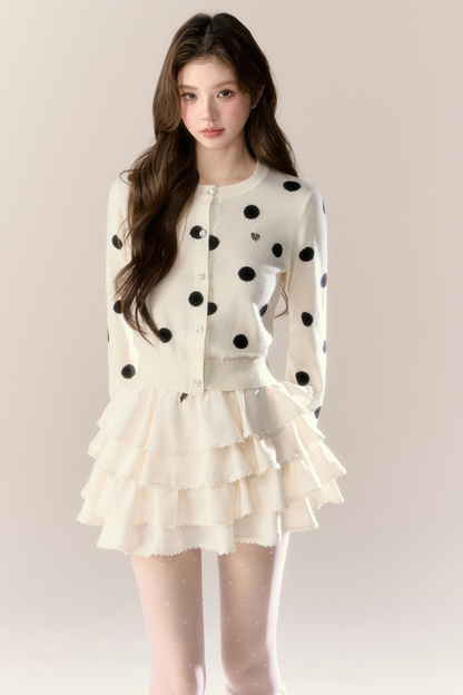 ベルベットドットデザインニットカーディガン