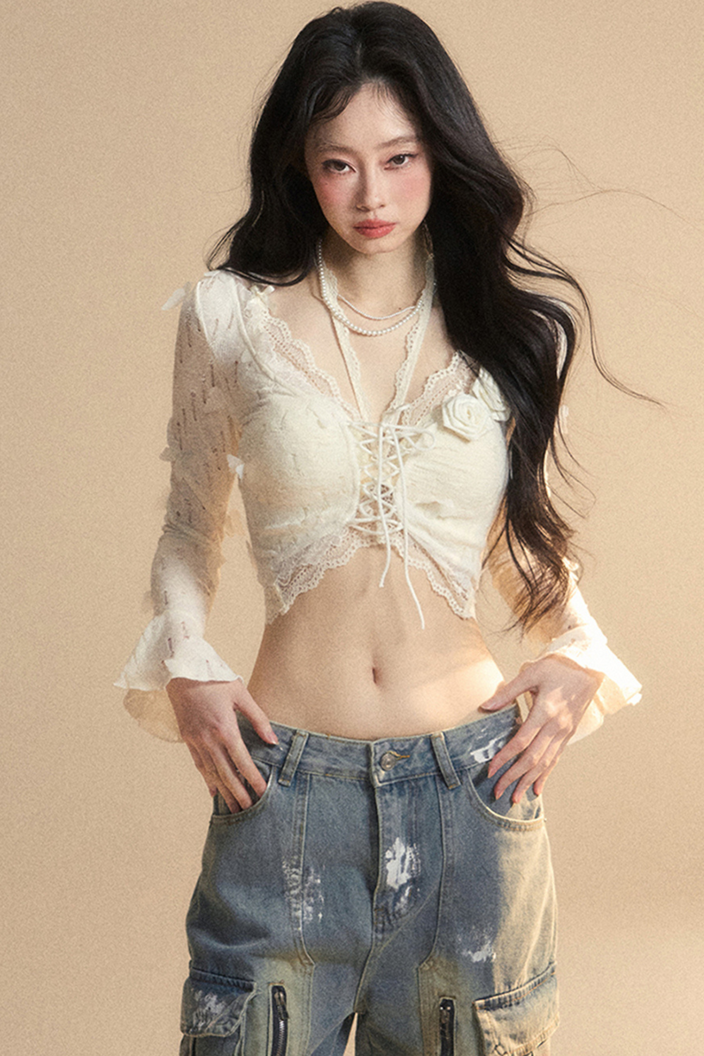 スイートハートドールレースカットアウトホルターネックトップス