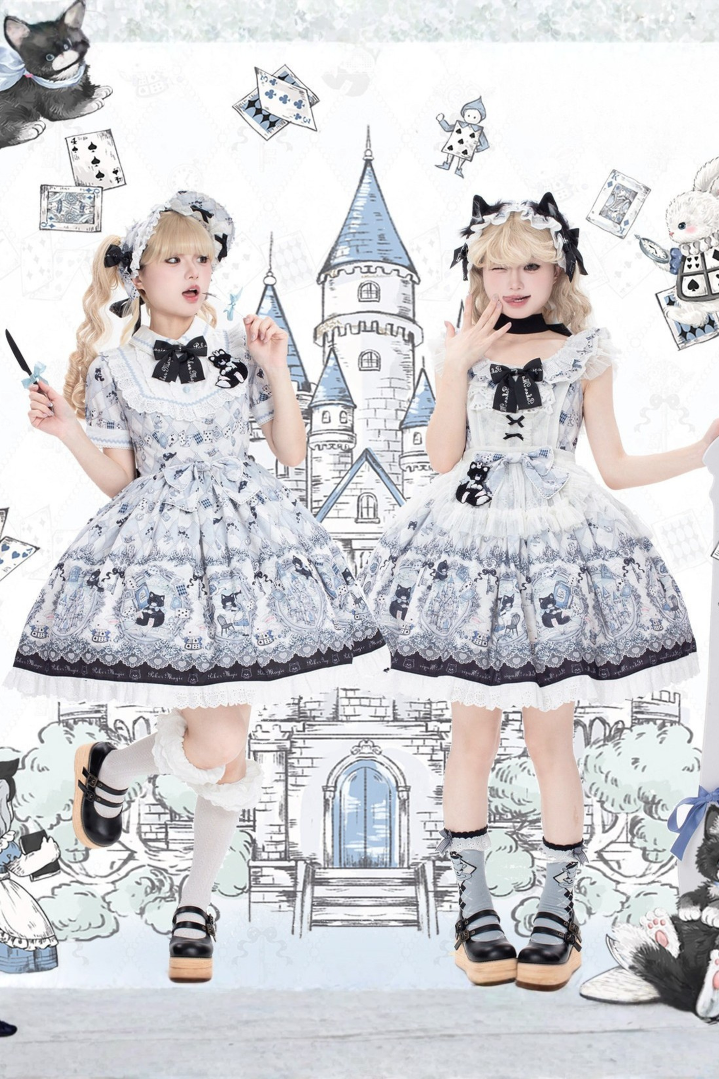 Rabbit Hole Alice Lolita Dress + JSK + Cat Hairband + Headband + Hat + Clip + Bonnet