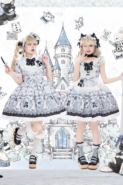 Rabbit Hole Alice Lolita Dress + JSK + Cat Hairband + Headband + Hat + Clip + Bonnet