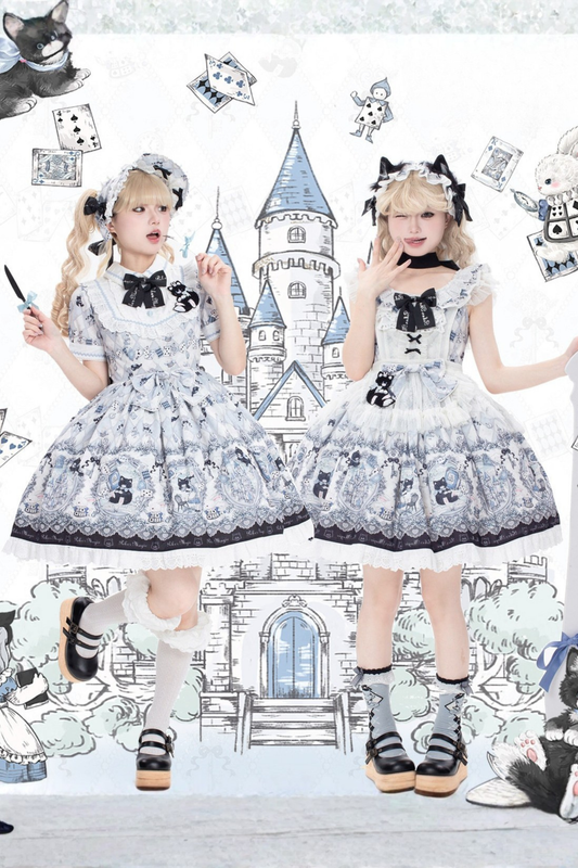 Rabbit Hole Alice Lolita Dress + JSK + Cat Hairband + Headband + Hat + Clip + Bonnet
