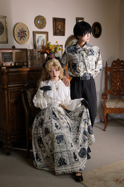 レトロシックアートプリントロングスカート