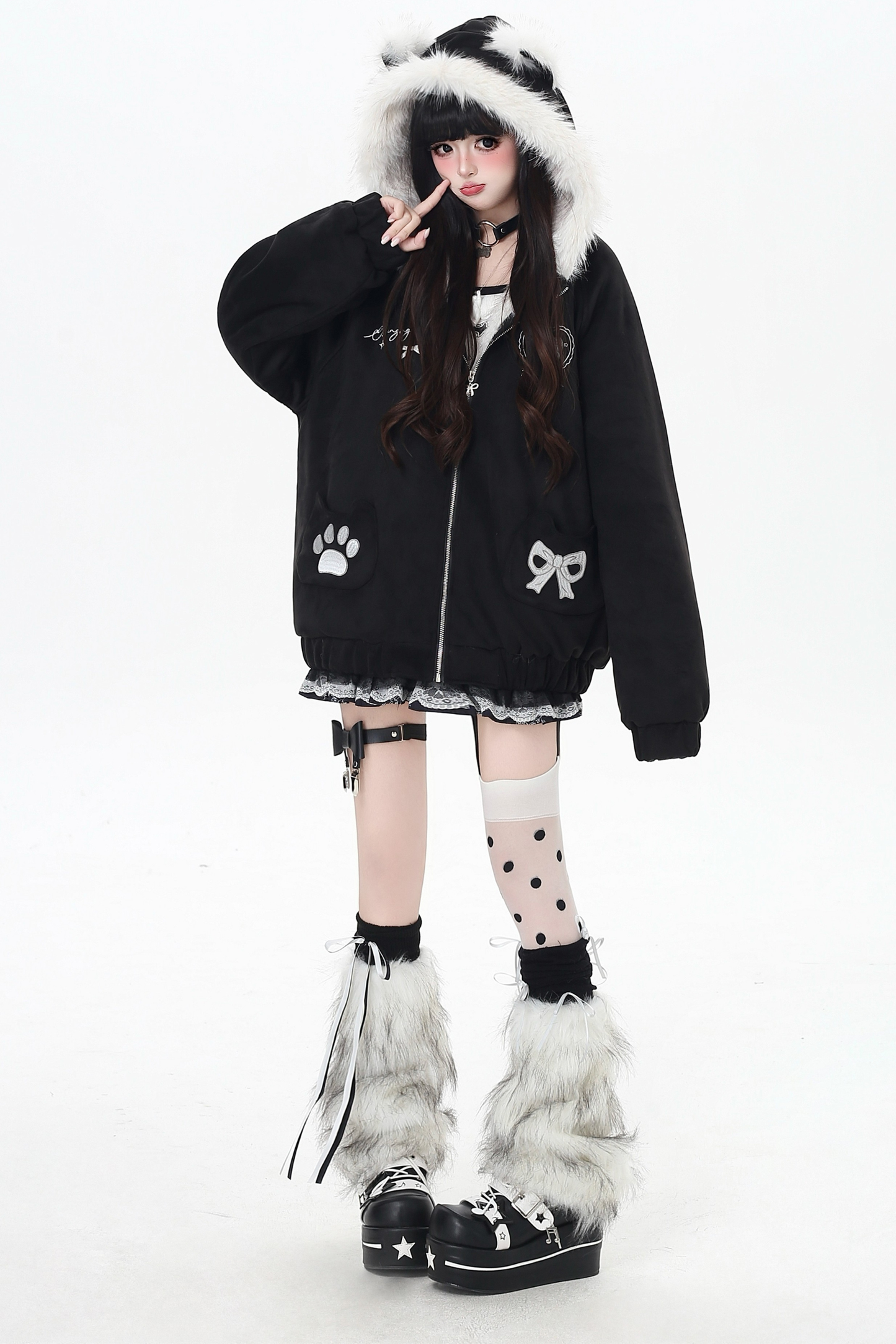 猫耳フードルーズジャケット