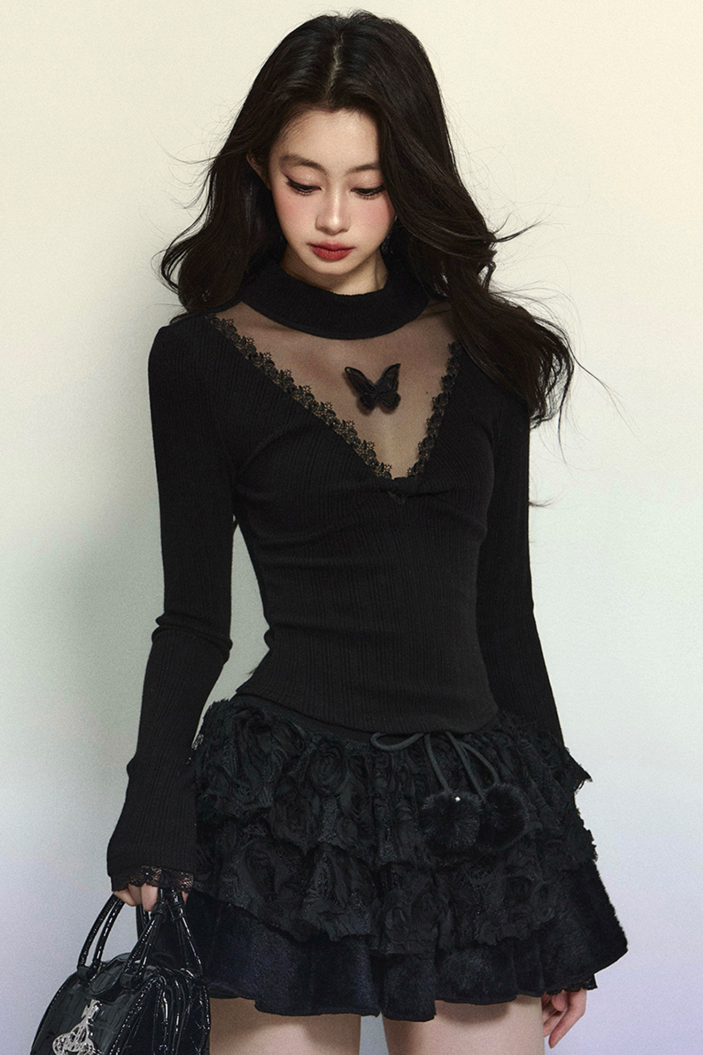 Sheer Butterfly V-Neck Knit