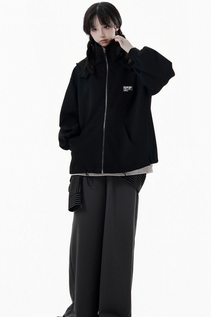 Neutral hooded jacket + coat + top + pants + straps