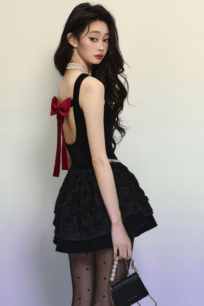 Sweet Diamond Bag Ribbon Flared Dress