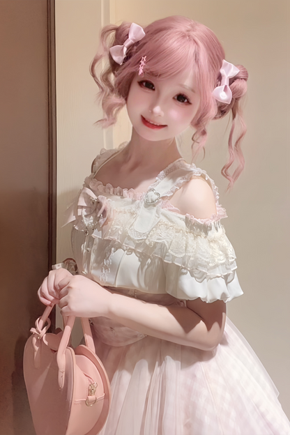 【予約商品】量産オフショルダートップス+ハイウエストスカート