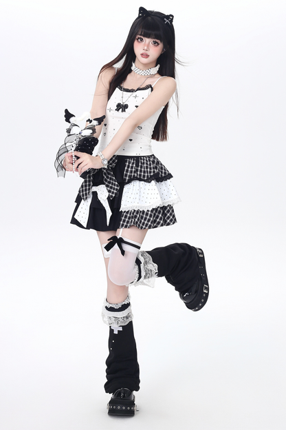 Plaid Dot Tiered Skirt