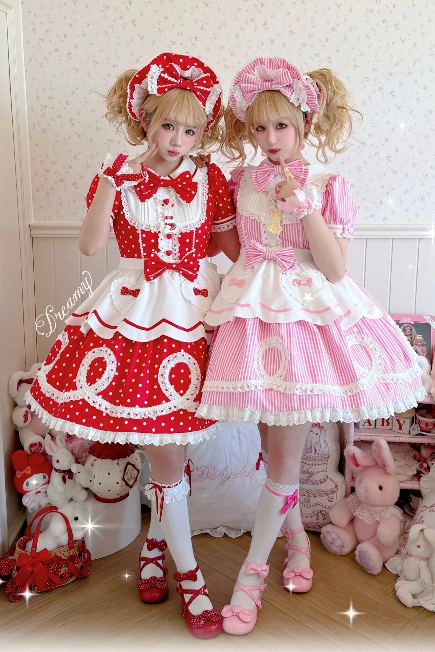[Vorbestellung] Retro-Puppenartiges Lolita-Kleid + Haarband + Clip + Haube + Hut
