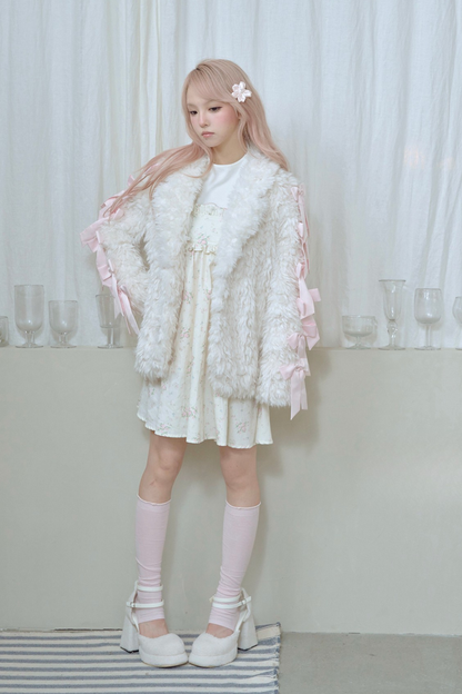 Satin ribbon fur coat