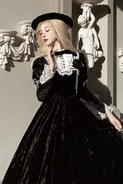 Dark Gothic Velvet Lolita Dress + Cloak + Hat
