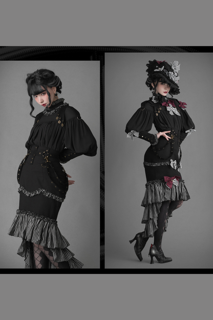 [Reservation product] Oriana retrovintage gothic elegant shirt + fish tail skirt