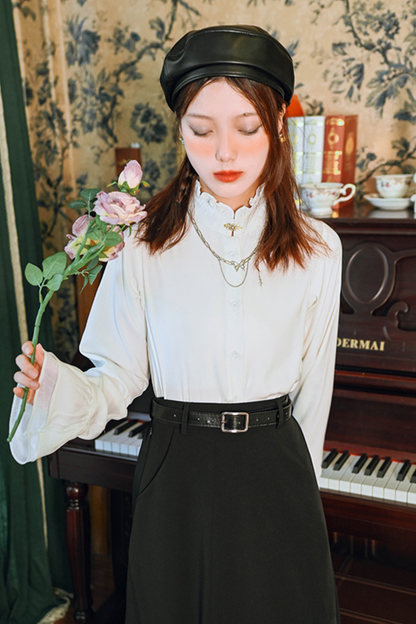 Metal button stand collar shirt