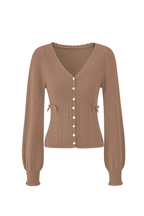 Side Little Ribbon Cardigan + Corduroy Shorts