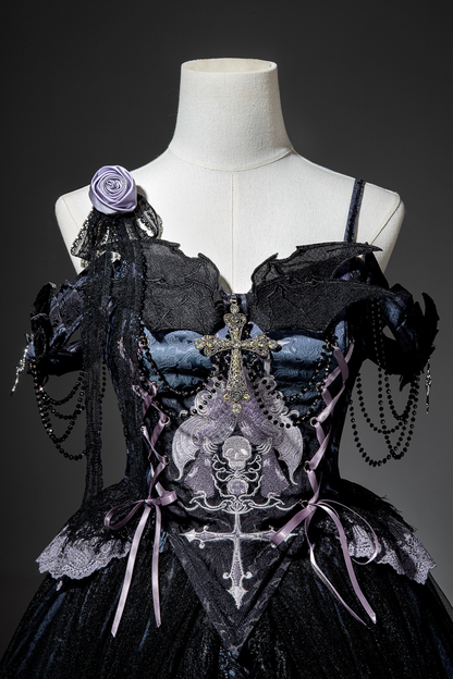 Gothic style dark camisole top + dark chic skull skirt