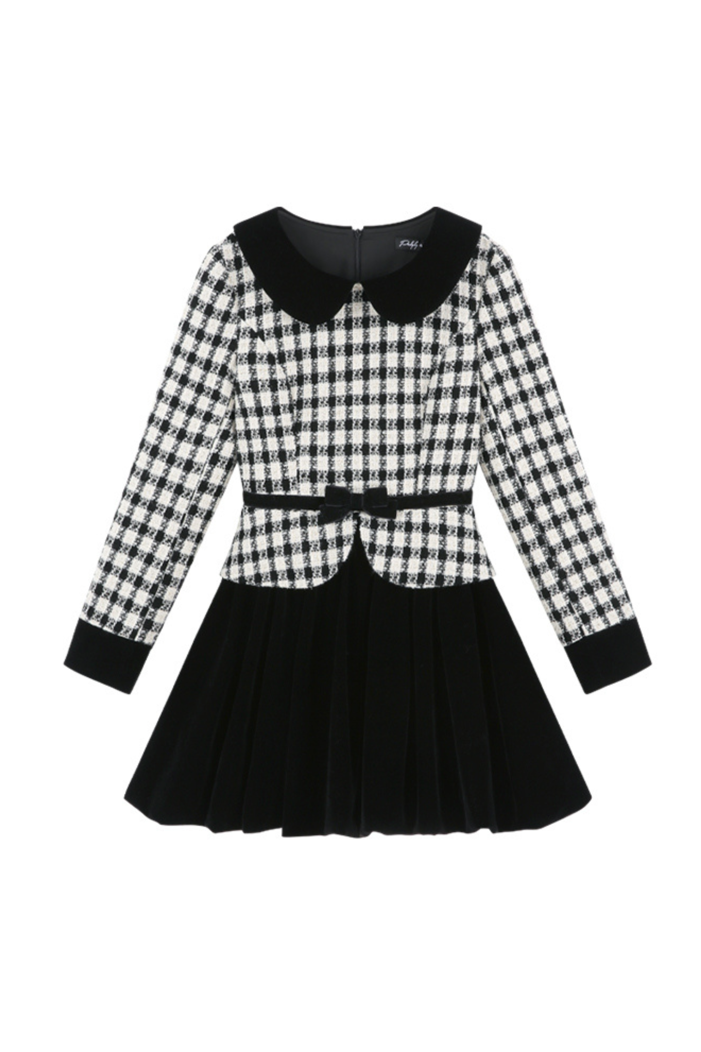 ベルベットモノクロチェックドレス