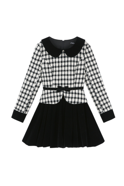 ベルベットモノクロチェックドレス