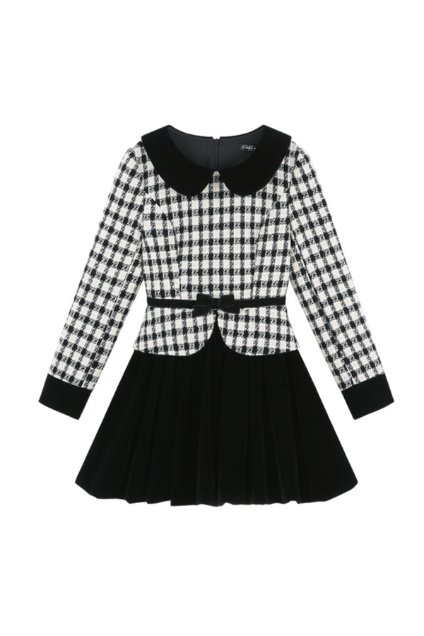 ベルベットモノクロチェックドレス