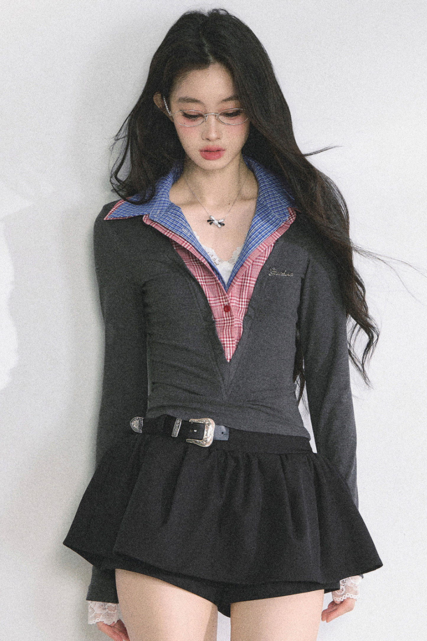 French overcheck slimming design top