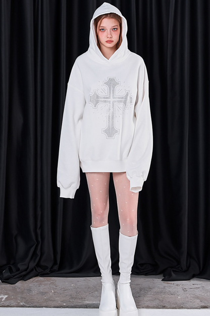 ビッグクロスデザインルーズフードパーカー