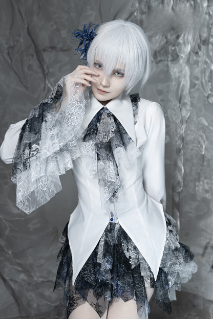 【12月10日予約締切】Bloodstainedピュアホワイトレースポインテッドカラーシャツ