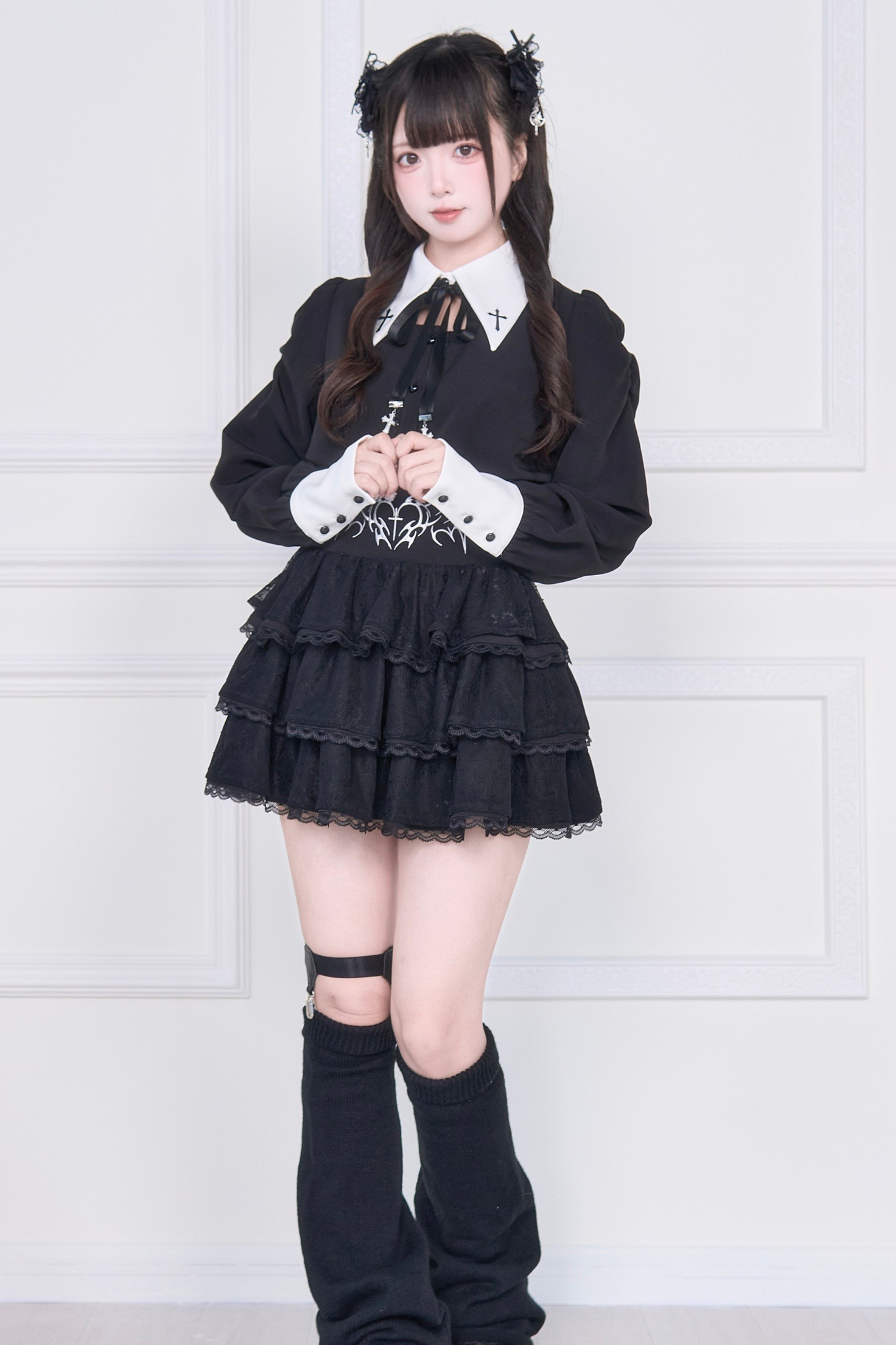 クロス刺繍シャツ+スカート