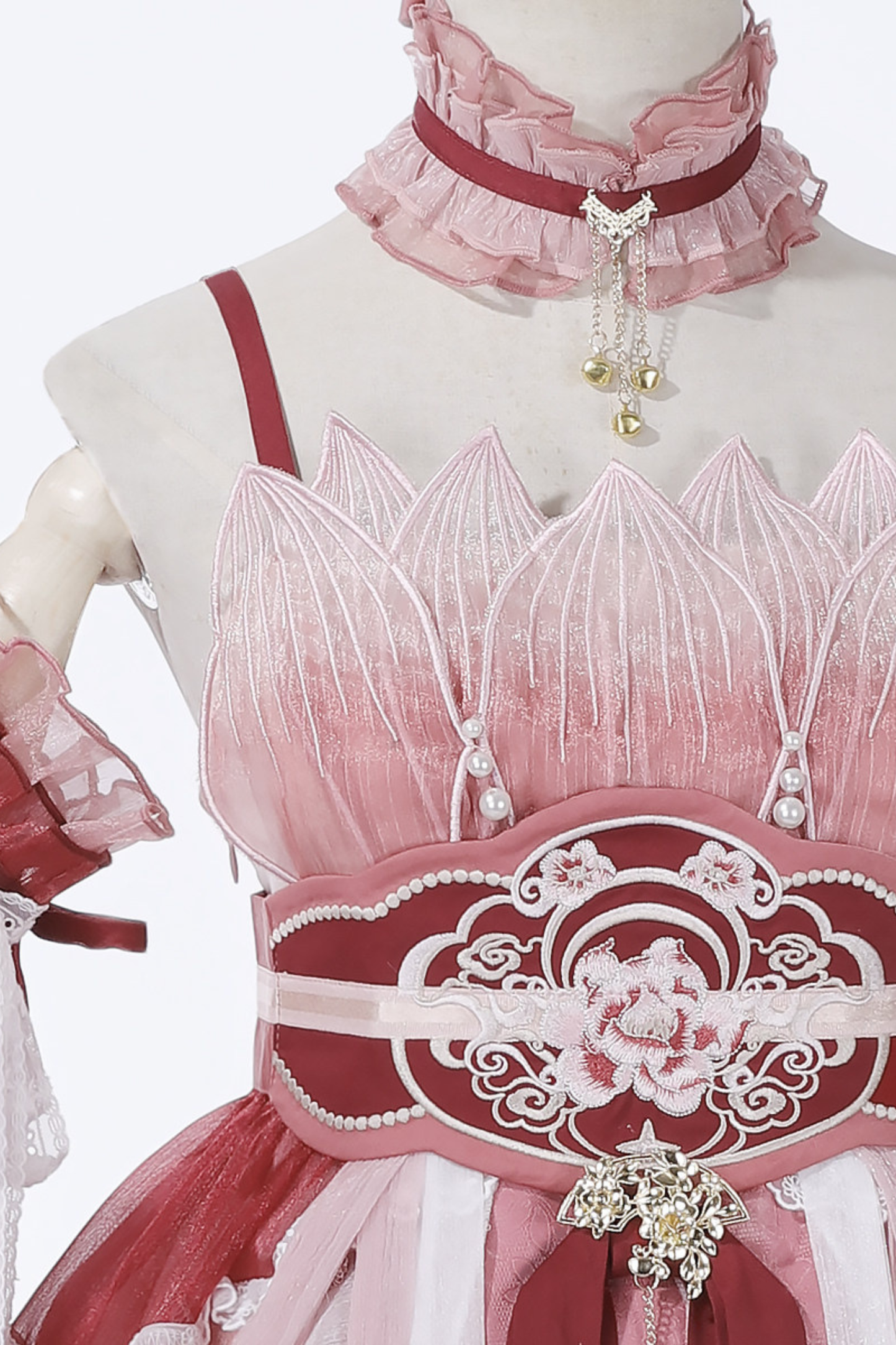 中国风印花羽毛连衣裙+羽毛袖+腰带