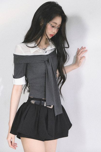 フレンチレディーウエストスリミングショートトップス