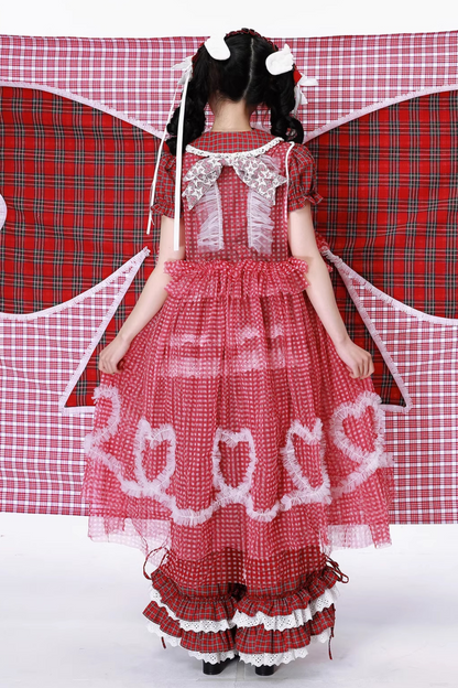 Retro Heart Mesh Plaid Skirt