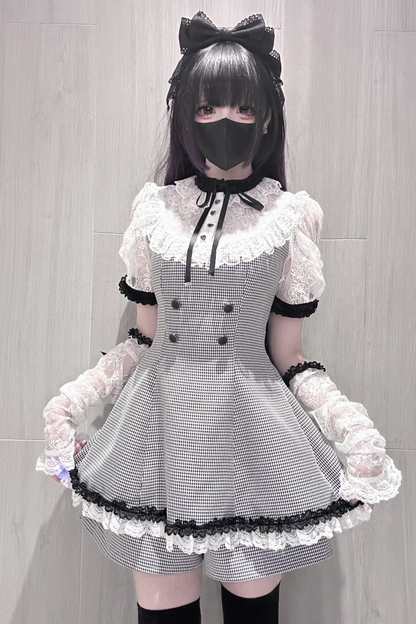 [3월 15일 예약마감] 깅엄 체크 다크 스위트 레이스 원피스 + 반바지