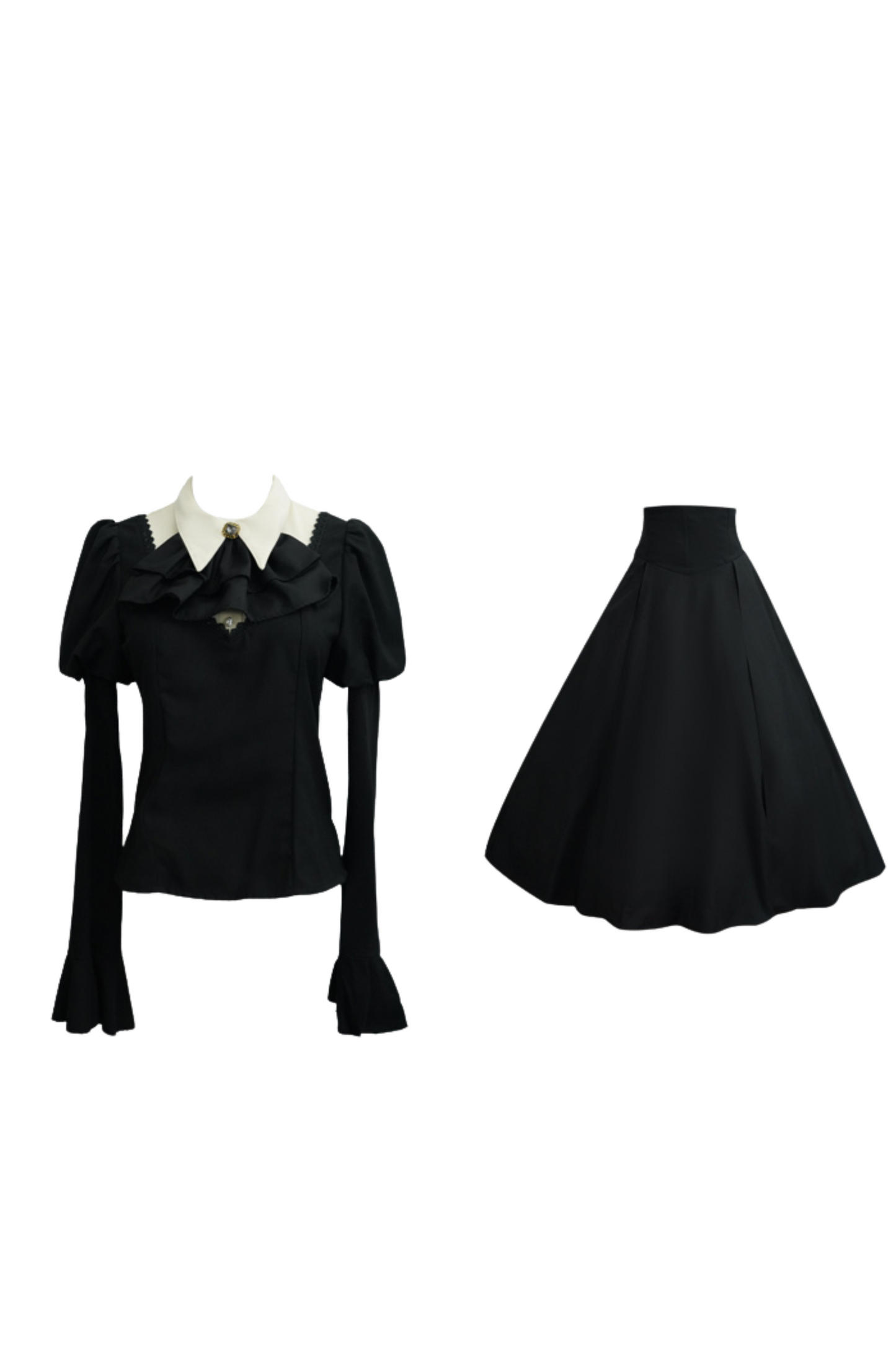 Gothic Lolita Fishbone Waist Slimming Dress + Shirt + Long Skirt