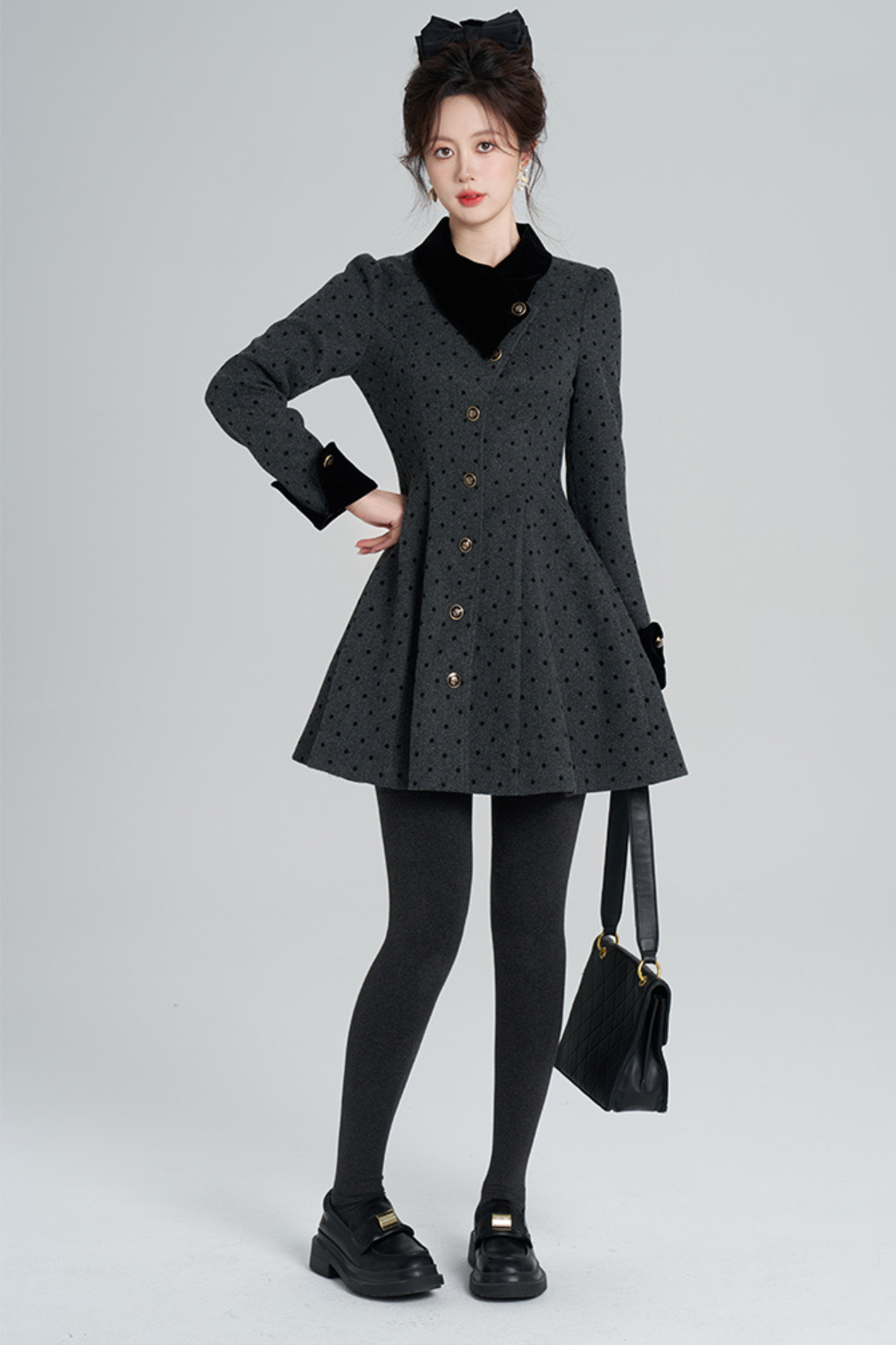 フレンチグレイポルカドットウールンコート