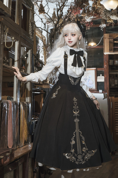 【予約商品】ゴシックダークサスペンダーロングドレス+シャツ+ジャケット