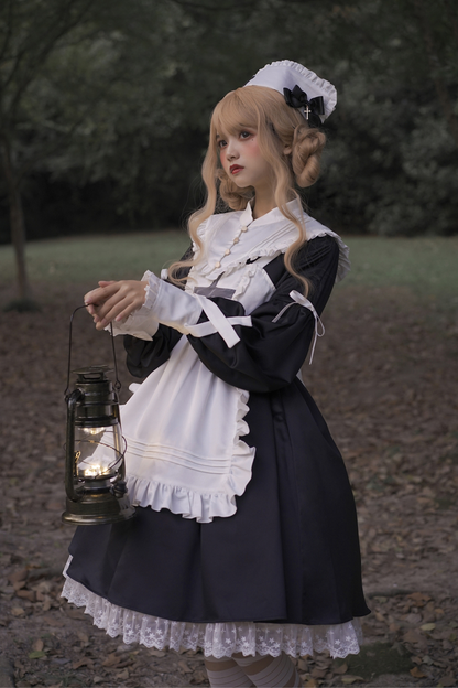 ランタンエンジェルメイドロリータドレス＋エプロン＋つけ襟