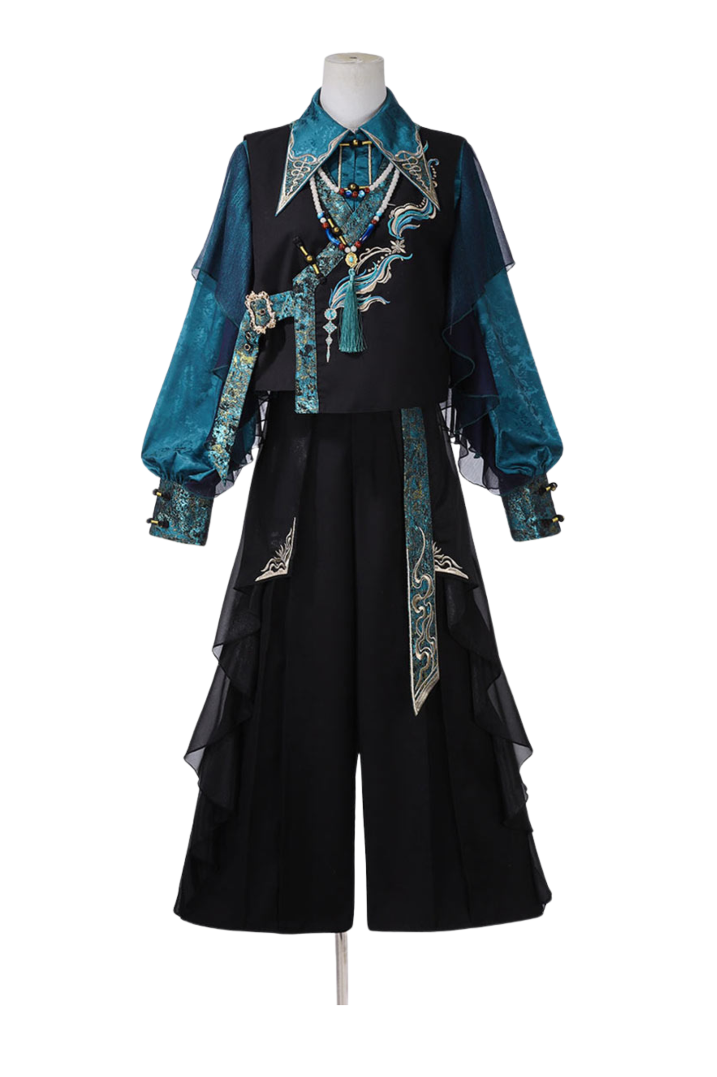 Ruan china top + vest + wide-leg pants + necklace