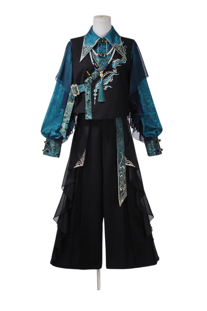 Ruan china top + vest + wide-leg pants + necklace