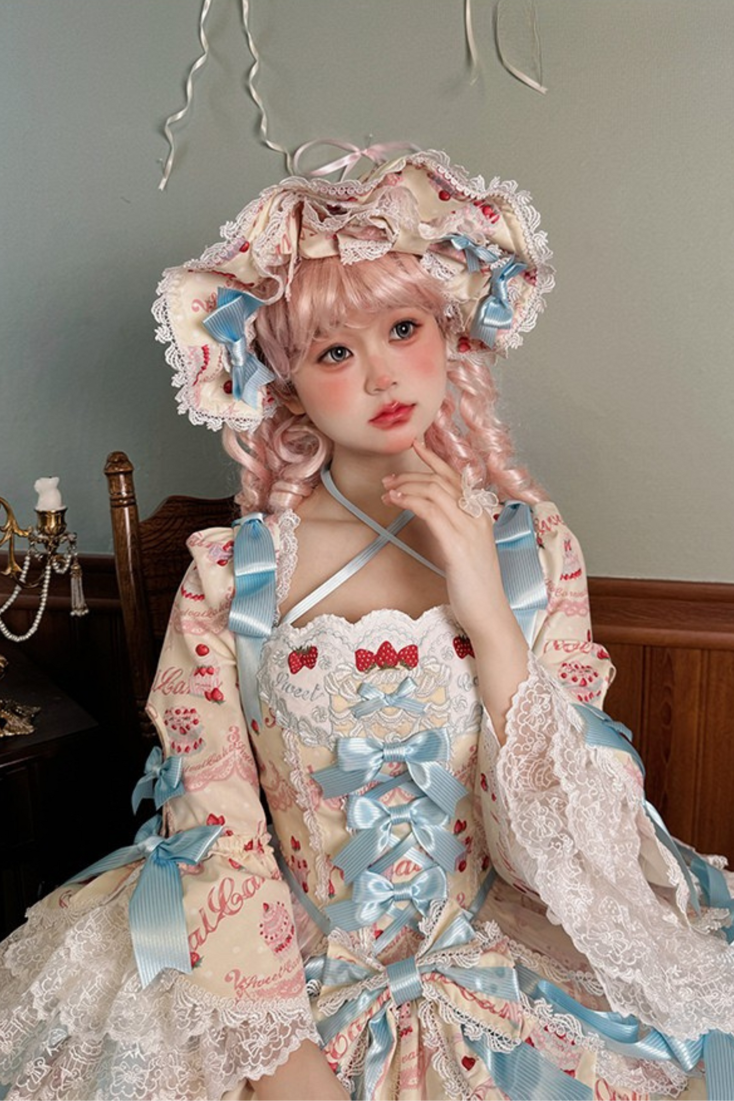 [Pre-order Deadline: July 8] Strawberry Series Bonnet + Ribbon Headband