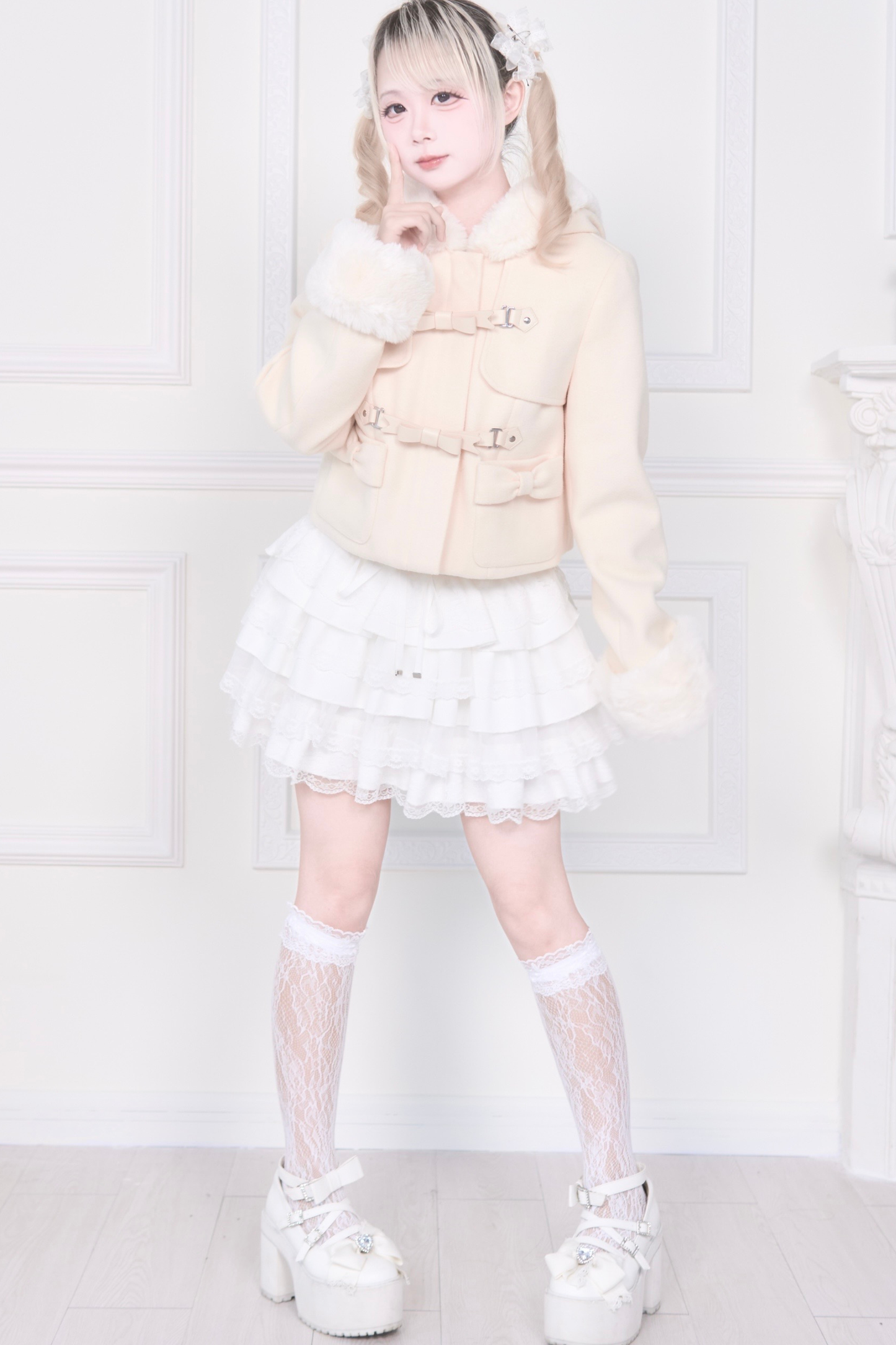 Ribbon Buckle Fur Short Coat