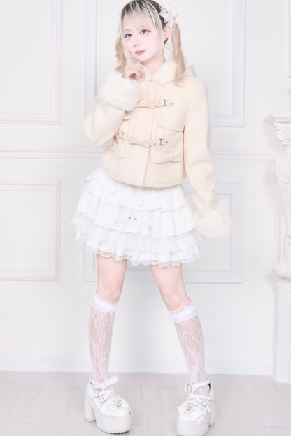 Ribbon Buckle Fur Short Coat