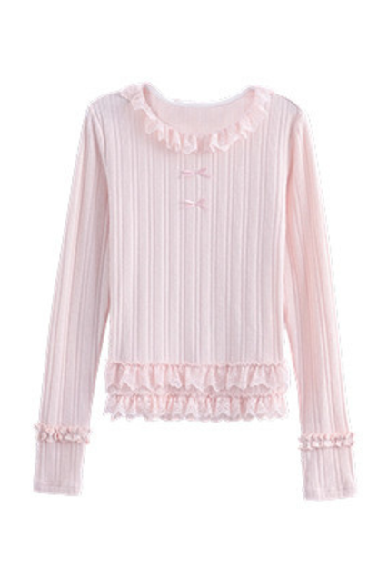 リボンフリルトリムトップス