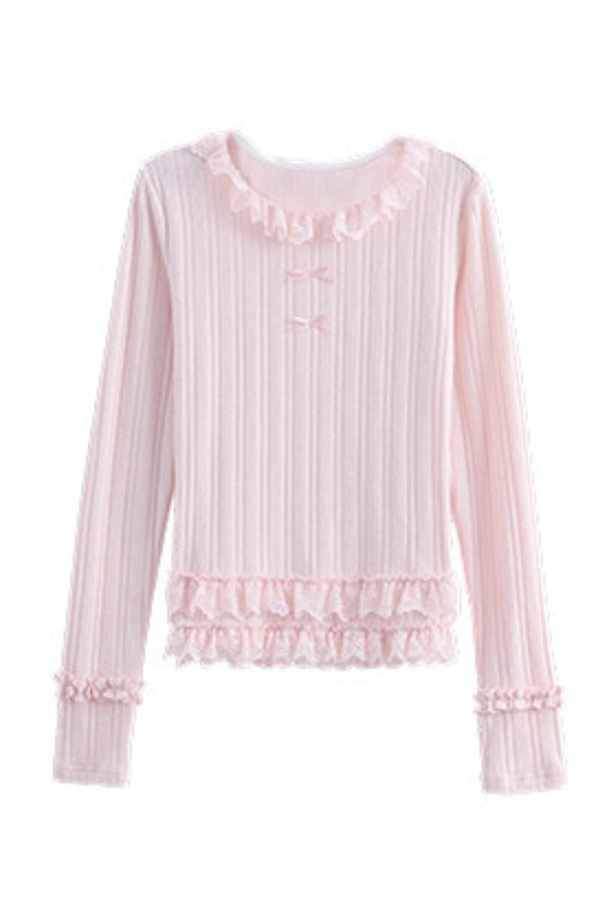 リボンフリルトリムトップス