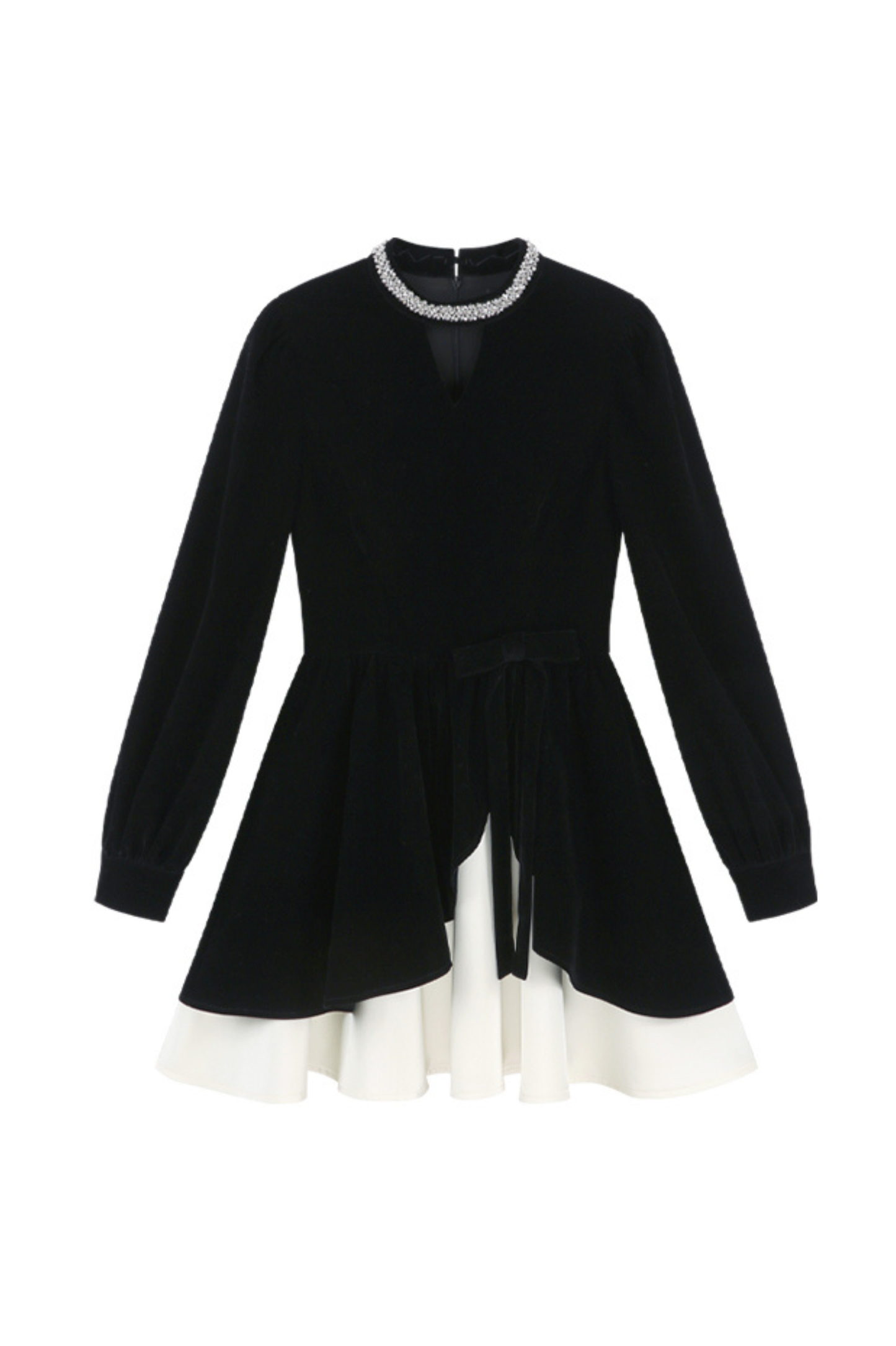 フレンチブラックベルベットラフルドレス