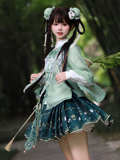 Japanese Pattern Green Panda China Lolita Set