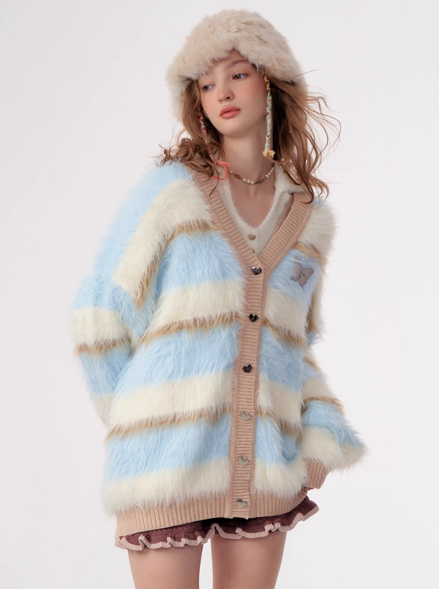 Butterfly Striped Fur Knit Cardigan