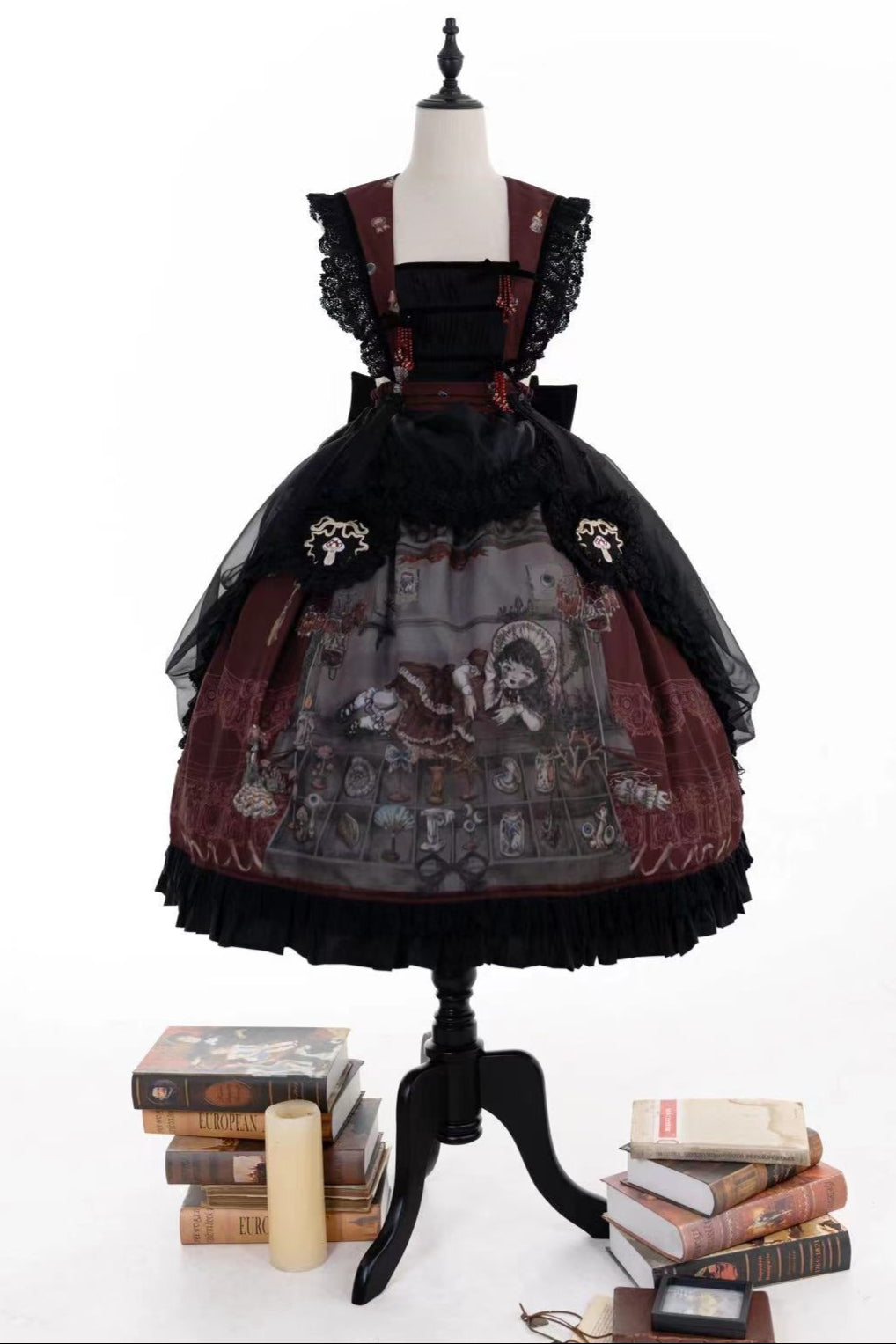 リフティングビーズゴシックストラッププリントドレス