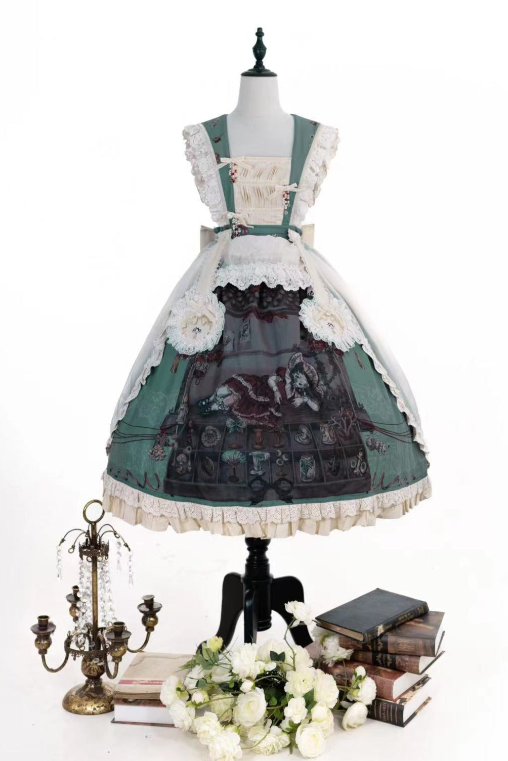 リフティングビーズゴシックストラッププリントドレス