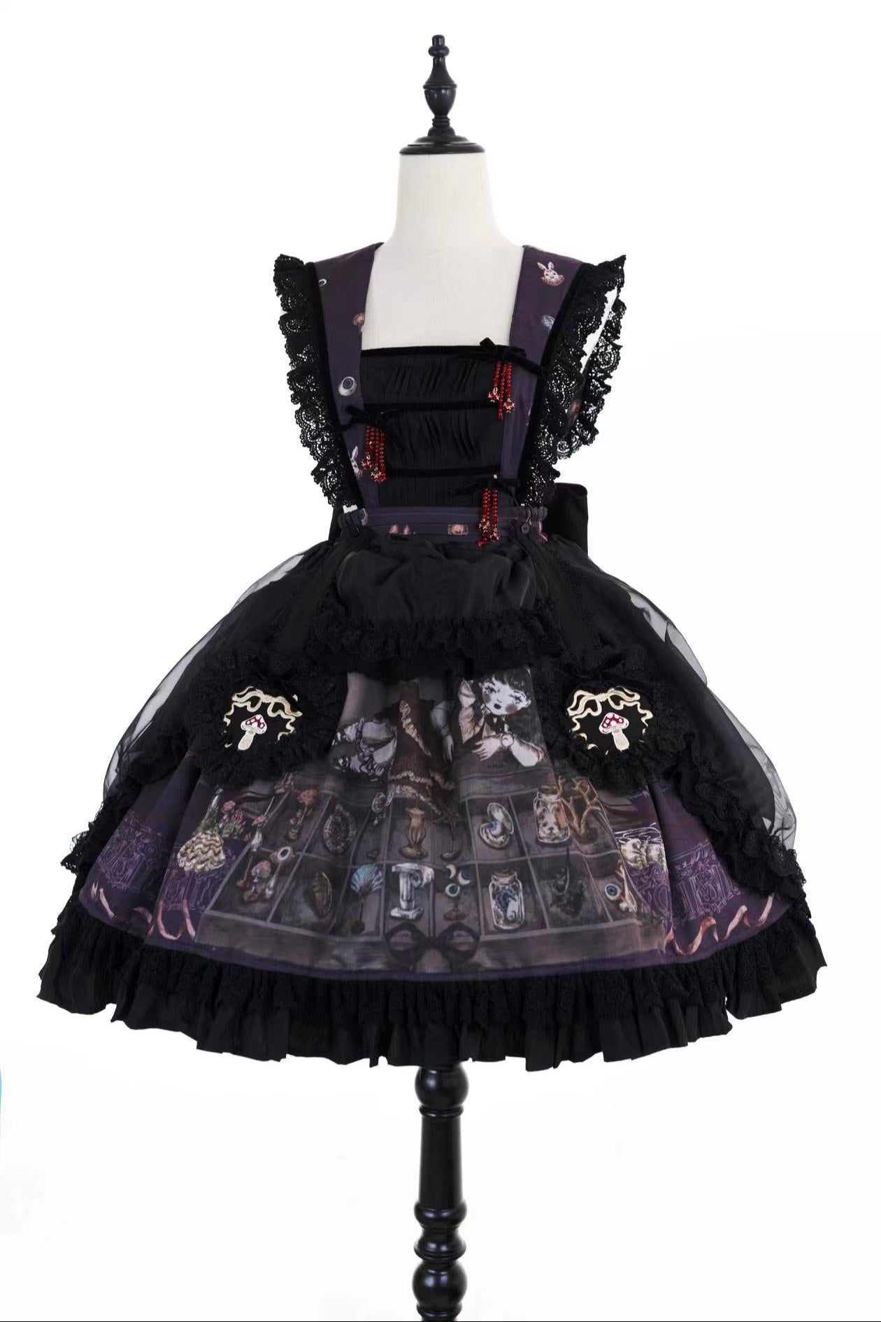 リフティングビーズゴシックストラッププリントドレス