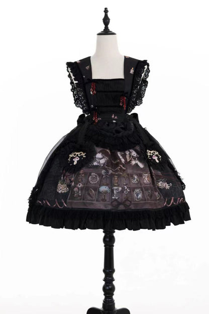 リフティングビーズゴシックストラッププリントドレス